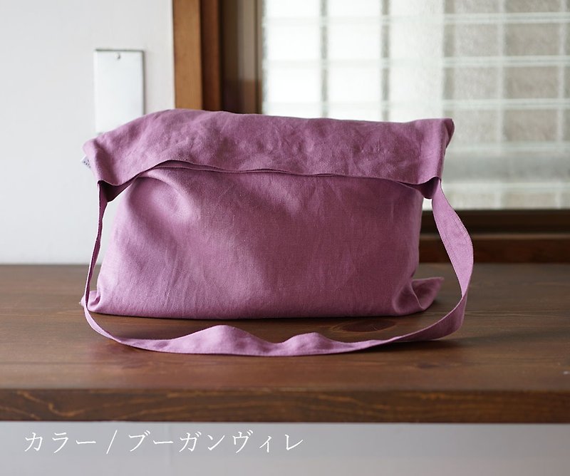 wafu Linen bag / tote bag / shoulder bag / pink z007c-bvl2 - กระเป๋าแมสเซนเจอร์ - ผ้าฝ้าย/ผ้าลินิน สึชมพู