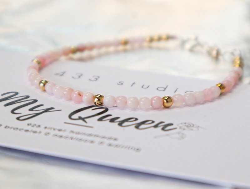 Pink Opal-October Birthstone 925 SILVER Pink Opal 3mm-Delicate Bracelet - สร้อยข้อมือ - เครื่องประดับพลอย สึชมพู