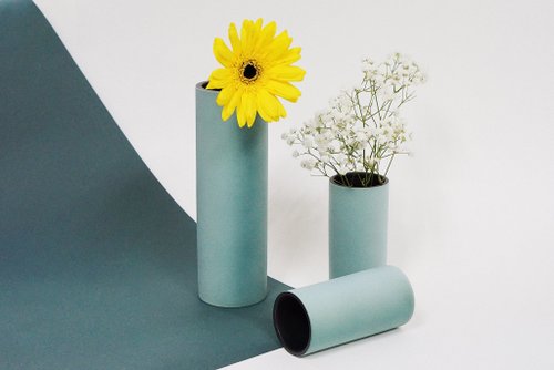 手作りセラミック垂直花器-青と緑のグラデーション - ショップ