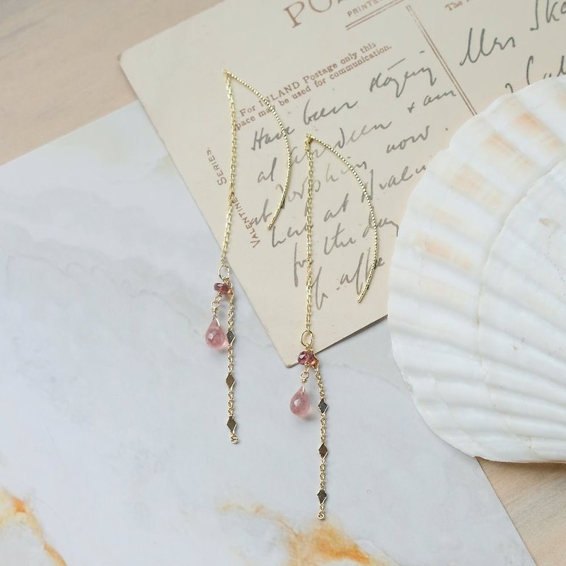 Semi-Precious Stones Earrings & Clip-ons Red - Whispers of Spring – 14K Gold Rubellite Earrings
