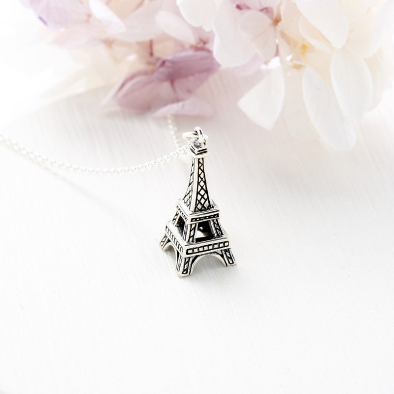 【Angel & Me】France Paris Eiffel Tower s925 sterling silver necklace gift - Necklaces - Sterling Silver Silver