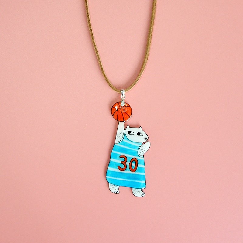 DEAR Bear lovely hand-painted necklace long sweater chain fun gift - Necklaces - Plastic Blue
