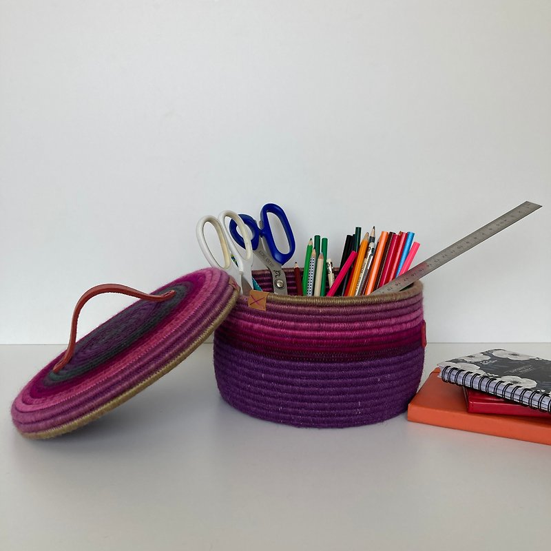 Cotton & Hemp Storage Purple - Purple storage basket with lid 12.5 cm x 21 cm