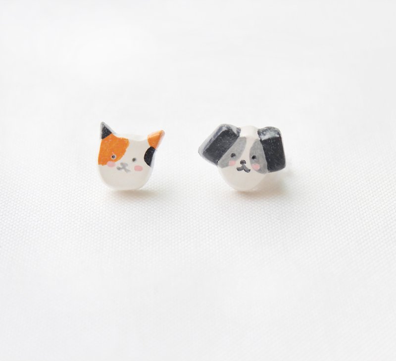 Handmade cat & dog  earrings - Earrings & Clip-ons - Clay Orange