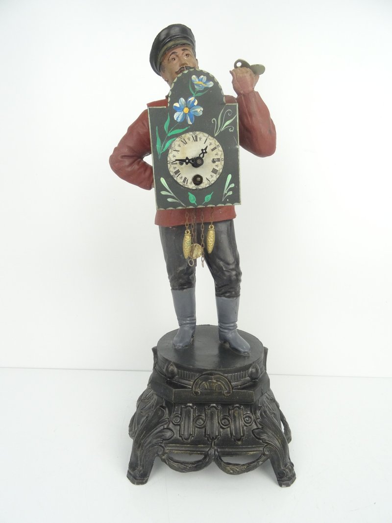 Dutch Vintage Antique Figure Clock Seller Man of Time Rare - 時鐘/鬧鐘 - 木頭 多色