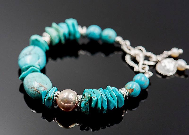 Late Summer and Early Autumn-Turquoise*Pearl Bracelet - Bracelets - Gemstone Green