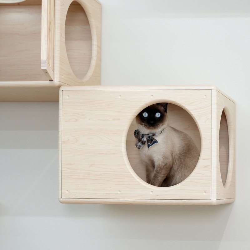 cat-hiding-cube-round-hole-style - อุปกรณ์แมว - ไม้ สีกากี