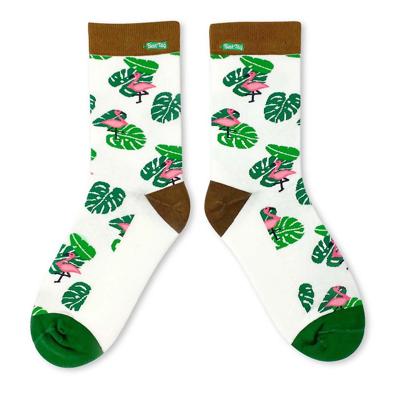 Cotton & Hemp Socks Green - Tropical Flamingo