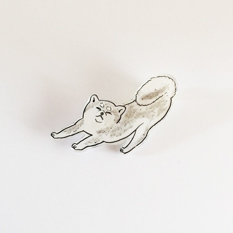 柴犬の顔プラバンブローチ２ - 胸針/心口針 - 塑膠 白色