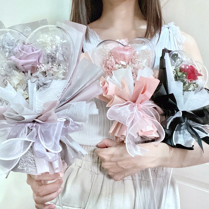 永生玫瑰愛心魔法棒花束 七夕情人節乾燥花花禮 - 乾燥花/永生花 - 植物．花 粉紅色