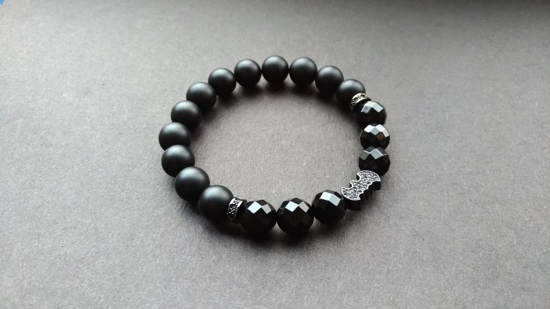 (Customized gift) Bat Series - Dark Black Agate Grinding - สร้อยข้อมือ - คริสตัล สีดำ