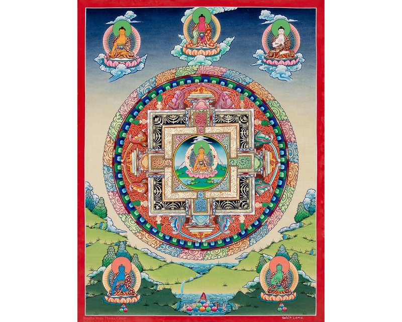 Mandala Serenity: A Universal Thangka Painting for Inner Peace - Wall Décor - Other Materials Multicolor