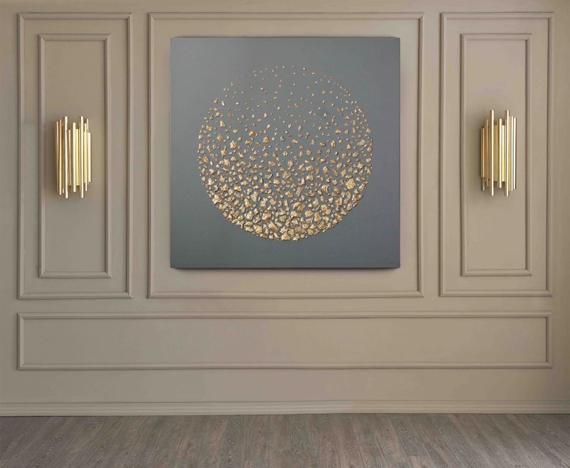 Painting Gold | High Textured Wall art | Space painting | Meteorites - 壁貼/牆壁裝飾 - 棉．麻 金色