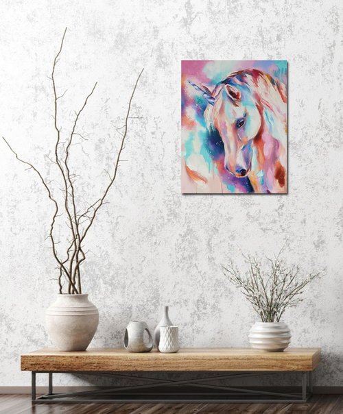 油絵 絵画 原画『虹に住むユニコーン』 油絵 絵画 原画『虹に住むユニコーン』