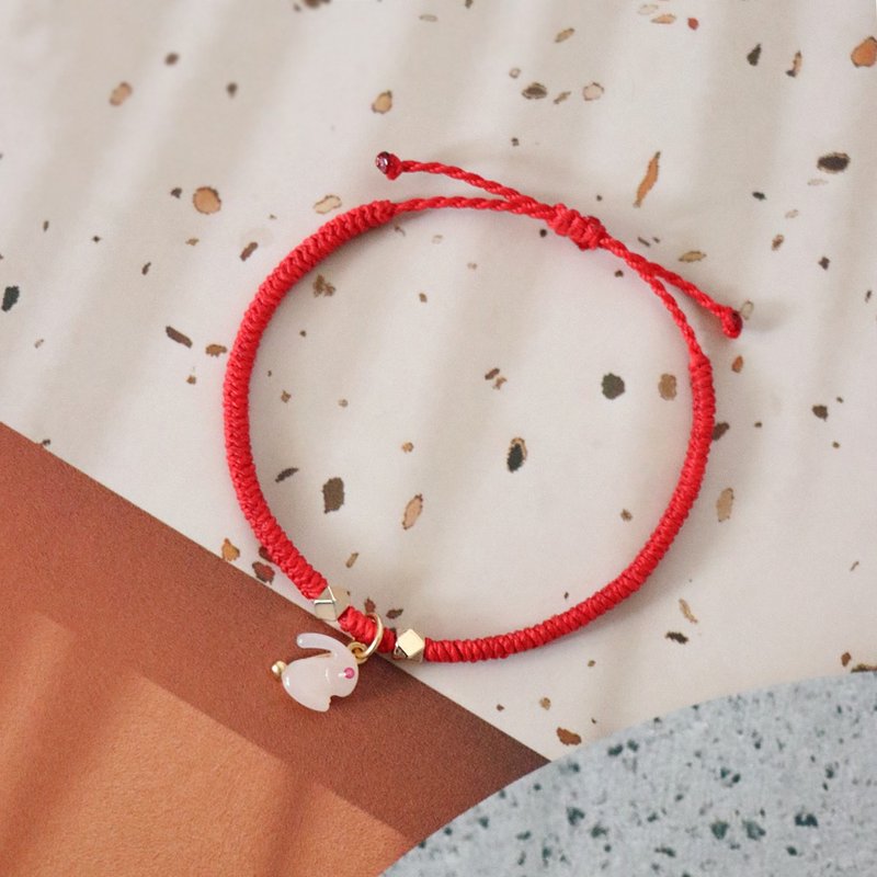 Lucky Rabbit丨Lucky 14K gold-wrapped red rope glazed jade bracelet to attract wealth and peach blossoms - red custom-made - Bracelets - Waterproof Material Red