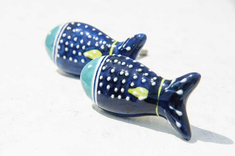 British retro hand-painted ceramic handle/ceramic doorknob/ceramic window doorknob-blue ocean fish pair price - Pottery & Ceramics - Porcelain Blue