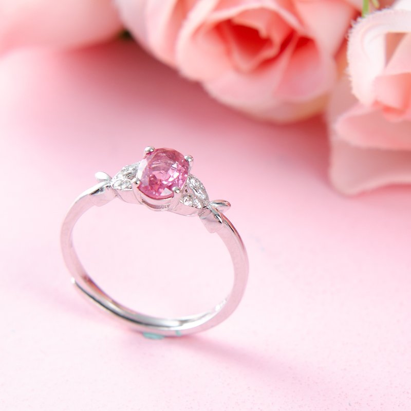Pink Tourmaline 925 Sterling Silver Zircon Ring Natural Gemstone Adjustable Size