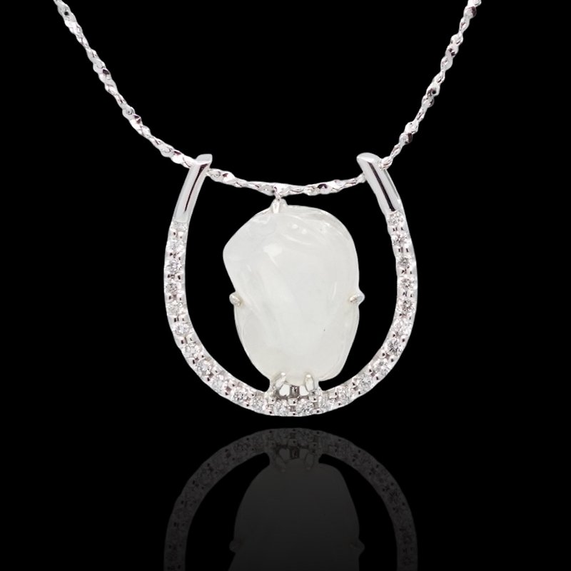 Polygold Jewelry-Ice White Jadeite A Cargo Burmese Jade Real Diamond K Gold Pixiu Pendant