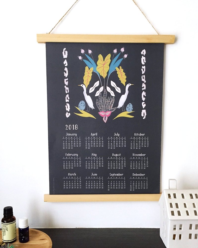 2018年カレンダーカレンダー白い白鷺の鳥ポスターアートプリントカレンダー - ポスター・絵 - 紙 グリーン