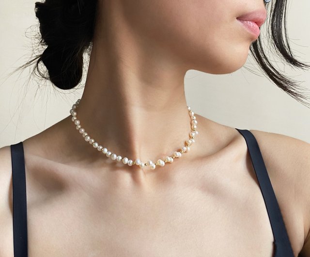 Natural freshwater pearl white starry near round pearl short necklace  choker Valentine's Day gift