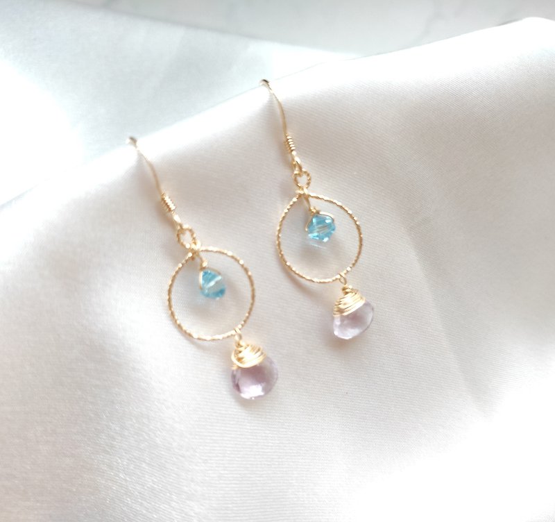 American Gold 14kgf Earrings/Lavender Amethyst/Mother's Day Event 10% off - ต่างหู - คริสตัล 