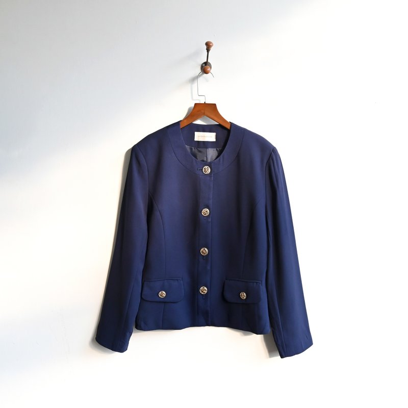 [Egg Plant Vintage] Navy blue attitude Japanese made vintage jacket - เสื้อแจ็คเก็ต - ไฟเบอร์อื่นๆ สีน้ำเงิน