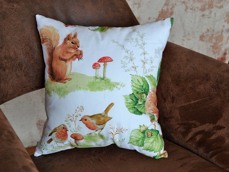 Magic Mushroom Throw Pillow, Checkered Gingham Decor Botanical Pillow