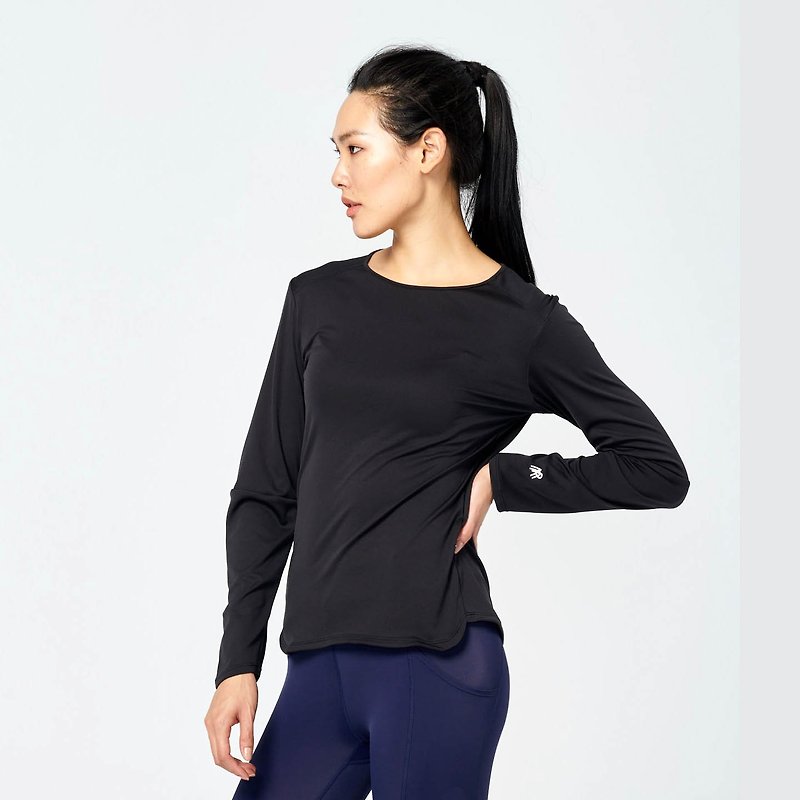 Polyester Women's Sportswear Tops Black - Lightweight Sports Long Sleeve-Black