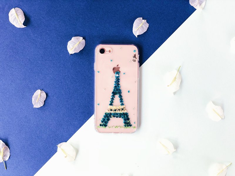 巴黎铁塔 干花手机壳 • Eiffel Tower Handpressed Flower Phone Case - 手機殼/手機套 - 植物．花 藍色