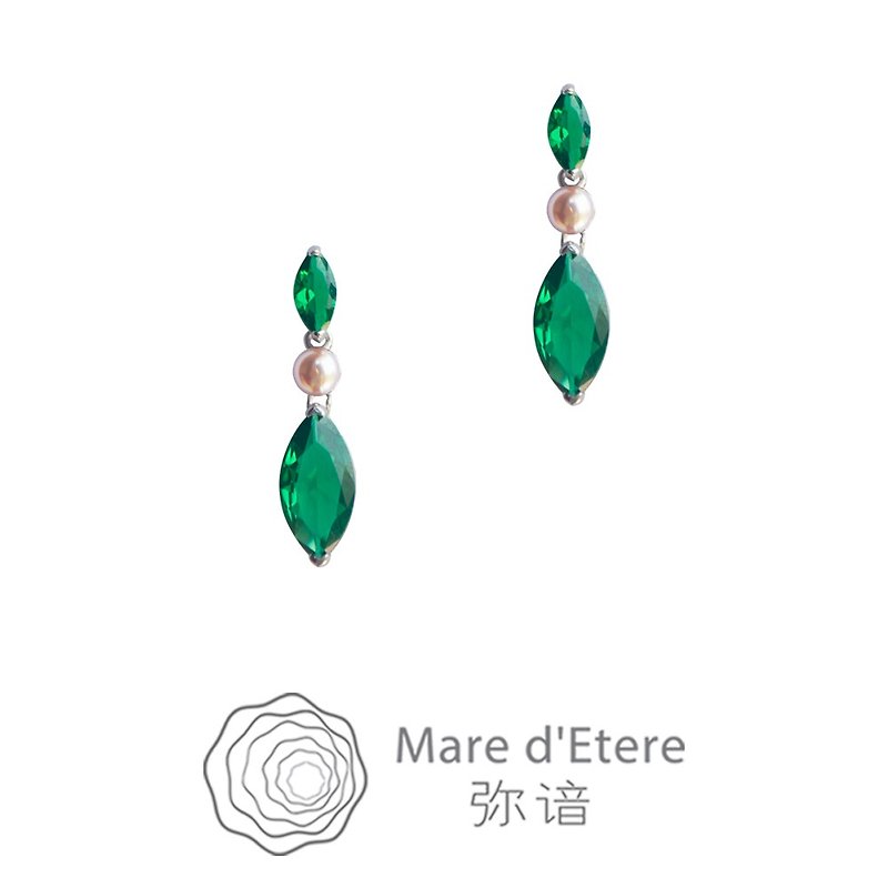 green gemstone small earrings - สร้อยคอ - วัสดุอื่นๆ 