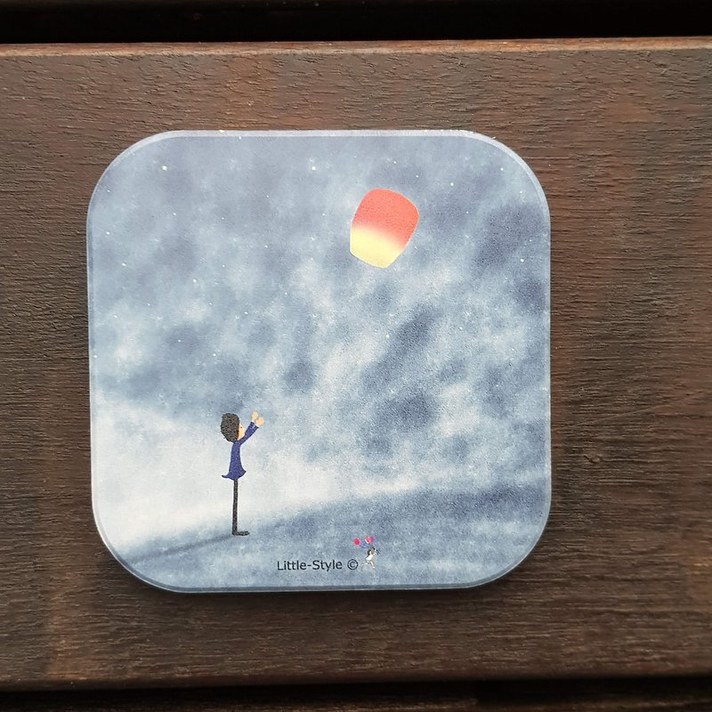 Absorbent coaster-send a sky lantern - Coasters - Other Materials White
