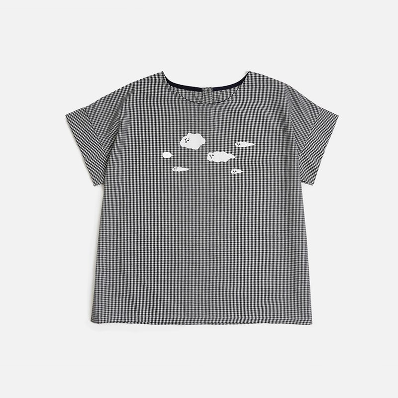 Cloud Family Plaid Top - Women's T-Shirts - Cotton & Hemp Gray