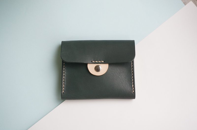 The last two pieces - green satiety business card holder wallet coin purse card holder bill holder - กระเป๋าสตางค์ - หนังแท้ สีเขียว