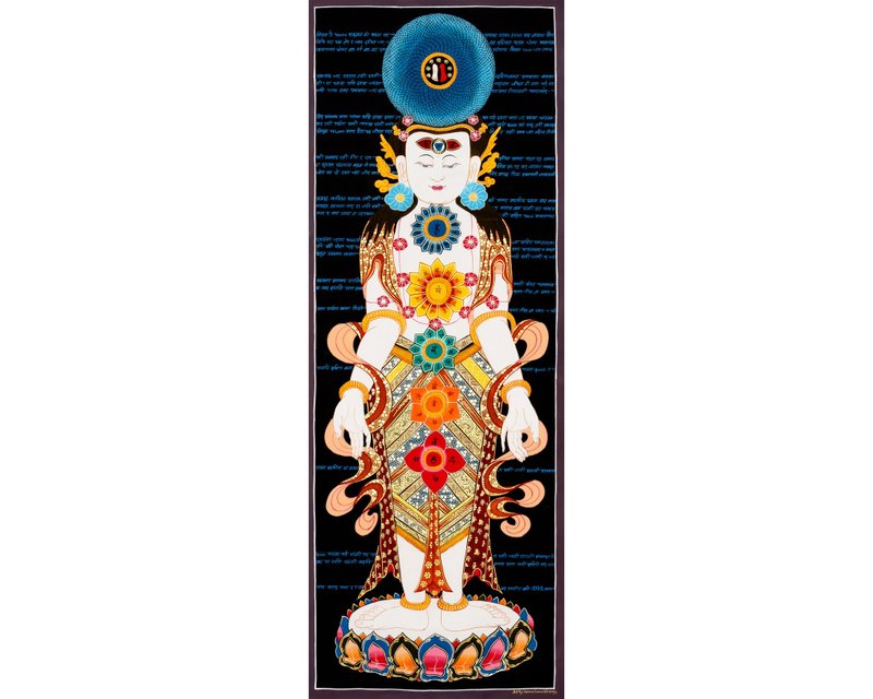 美麗的七脈輪唐卡 — 西藏藝術用於冥想與能量療癒 - 壁貼/牆壁裝飾 - 其他材質 多色