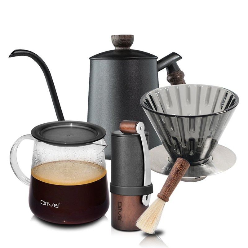 Driver Tokugawa wood hand-brewed coffee complete set - Coffee Pots & Accessories - Stainless Steel White