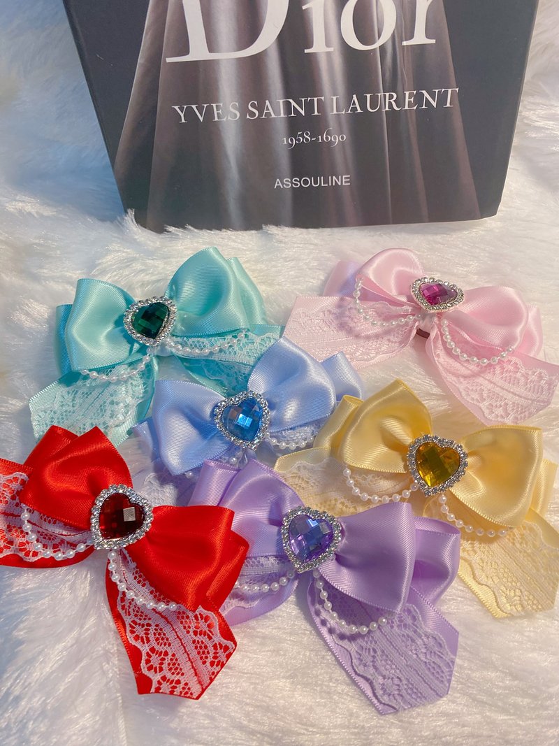 Mini satin ribbon hair bow - 髮圈/髮夾 - 寶石 多色