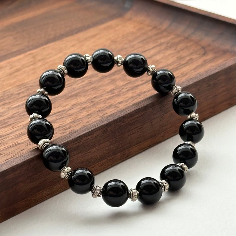 [Leo and Virgo | August] Black onyx retro Silver bracelet protects against villains, provides a sense of security and enhances courage - สร้อยข้อมือ - เครื่องประดับพลอย สีดำ