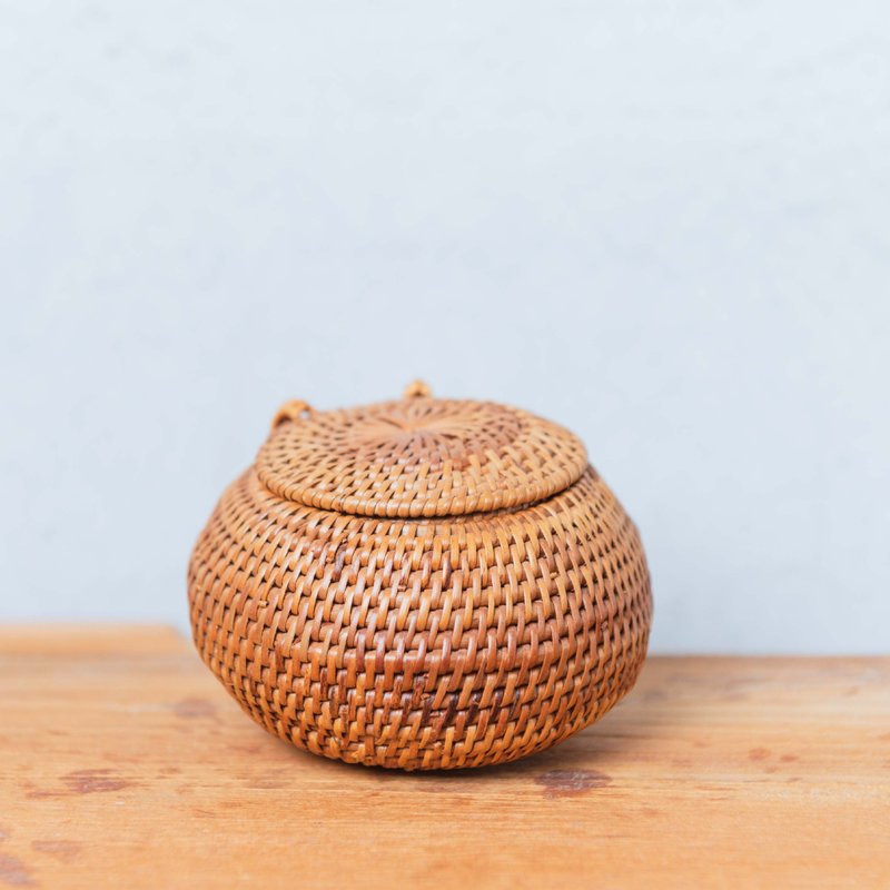 Bali round urn small bamboo basket (AJ-042) - ของวางตกแต่ง - ไม้ไผ่ สีนำ้ตาล