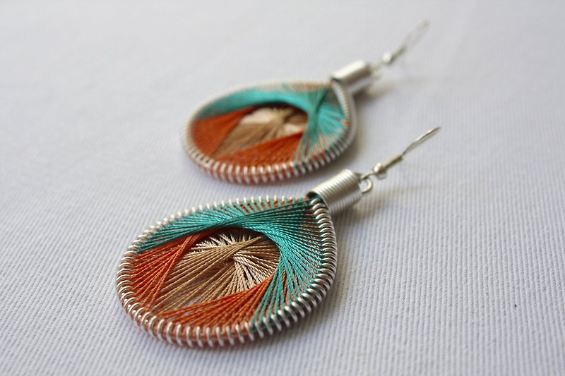 Woven thread earring - Drop Earrings Not Bombs / LOZ / large - ต่างหู - ผ้าฝ้าย/ผ้าลินิน สีส้ม