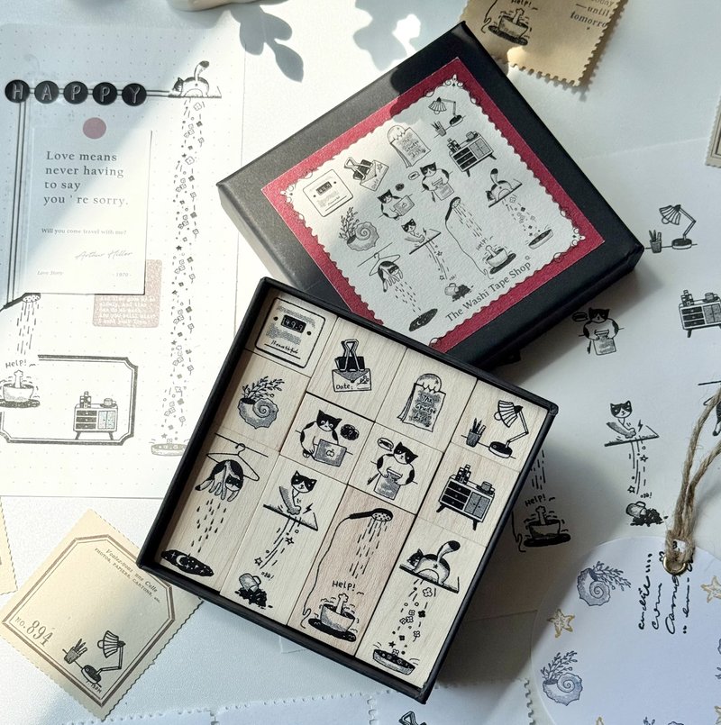 Playful Cat Wooden Stamp for Journal Decoration - ตราปั๊ม/สแตมป์/หมึก - กระดาษ หลากหลายสี