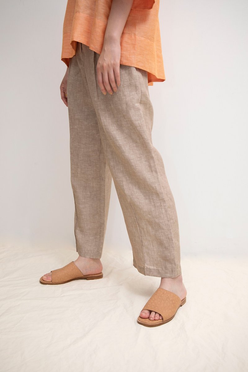 Front Pants Pindak Pants - กางเกงขายาว - ผ้าฝ้าย/ผ้าลินิน สีกากี