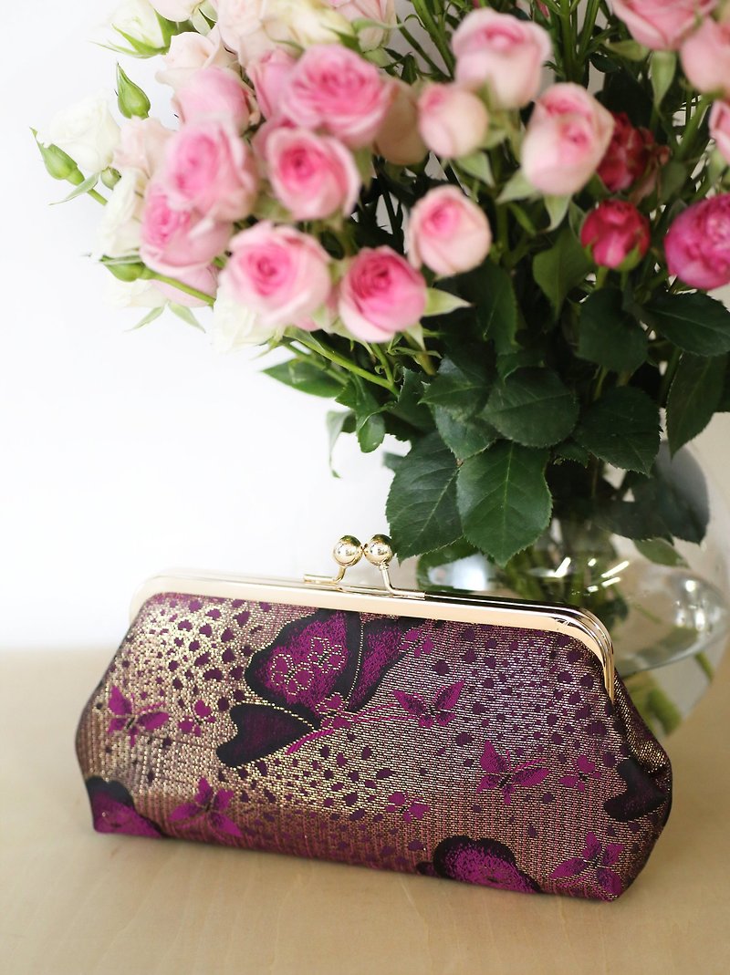 Purple Mauve Gold Butterfly Photo Clutch for wedding and mother's day - กระเป๋าคลัทช์ - ไฟเบอร์อื่นๆ สีม่วง
