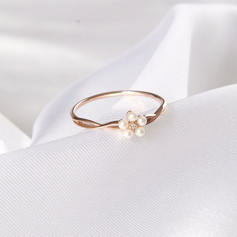 K10 send you a small flower Rose Gold pearl ring - แหวนทั่วไป - เครื่องประดับ สีทอง