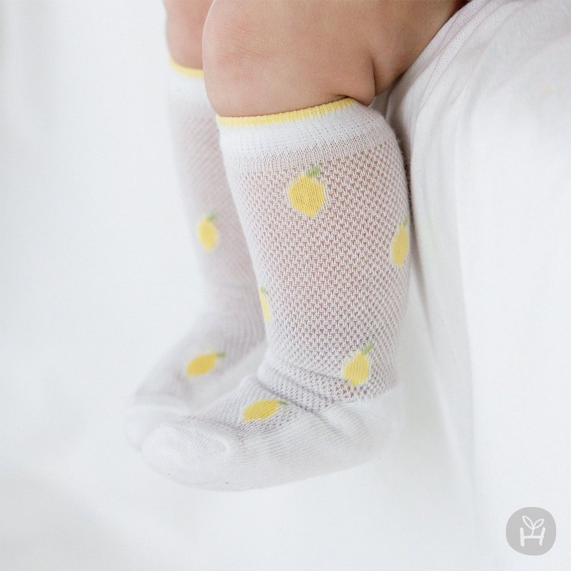 Happy Prince Regina yellow lemon light and breathable baby knee-high socks - ถุงเท้าเด็ก - ผ้าฝ้าย/ผ้าลินิน ขาว