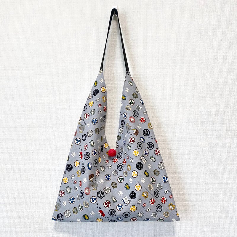 新款現貨/日式粽形側背包/大尺寸/貓咪系列-太鼓貓 - 側背包/斜背包 - 棉．麻 灰色