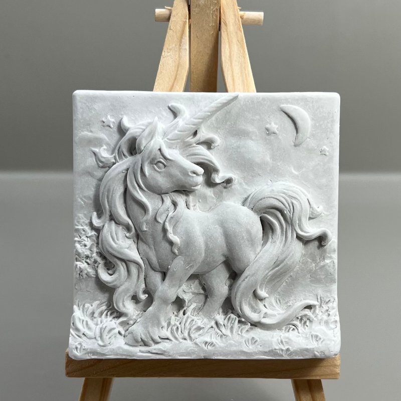 開運石佛藝 飛躍獨角獸 水泥軟裝 香氛擺件 附木架 風水擺飾 - 香氛/精油/擴香 - 水泥 灰色