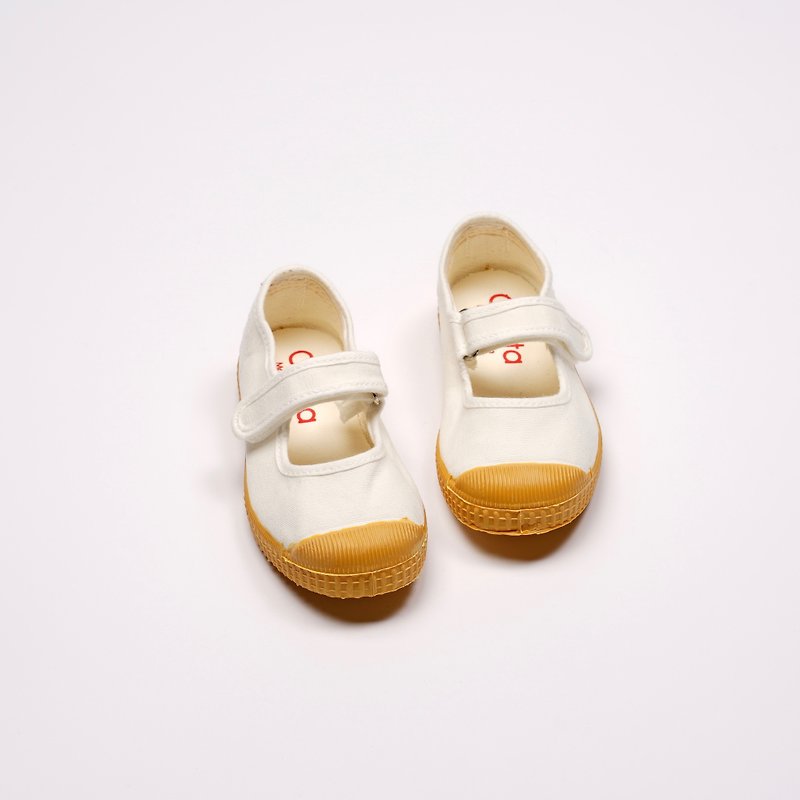 西班牙帆布鞋 CIENTA J76997 05 白色 黃底 經典布料 童鞋 瑪麗珍