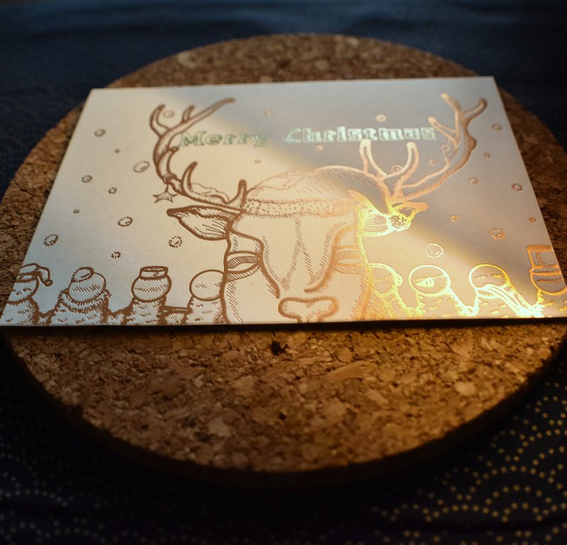 Elk will not pull sleds this year! Two-color hot stamping Christmas card - Cards & Postcards - Paper Gold