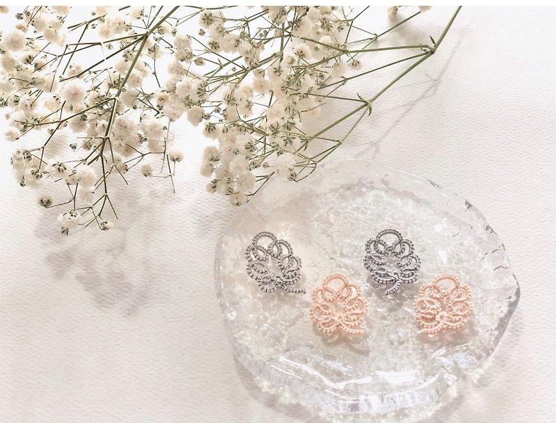 Leaf Pattern Handmade Lace 925 Silver Earrings - Earrings & Clip-ons - Cotton & Hemp Khaki