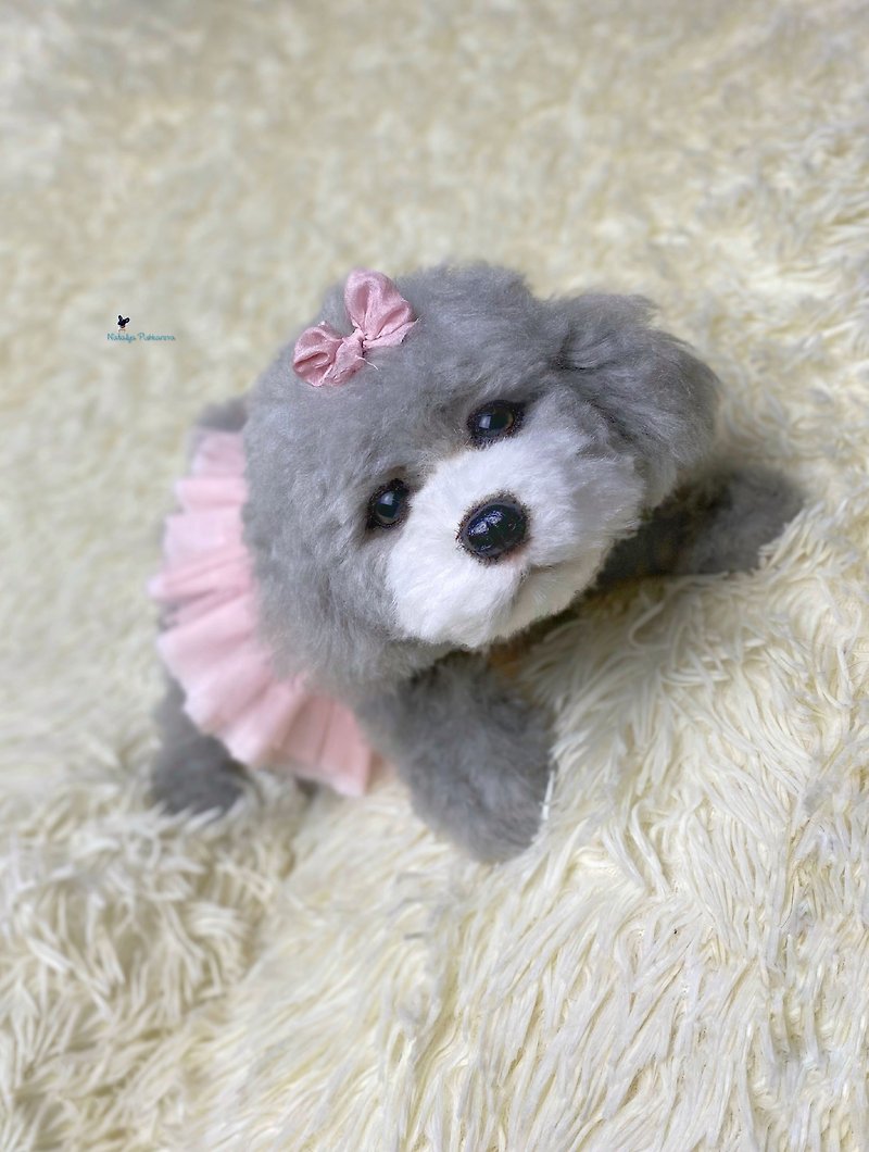 Gwen poodle , realistic toy - Stuffed Dolls & Figurines - Polyester Silver